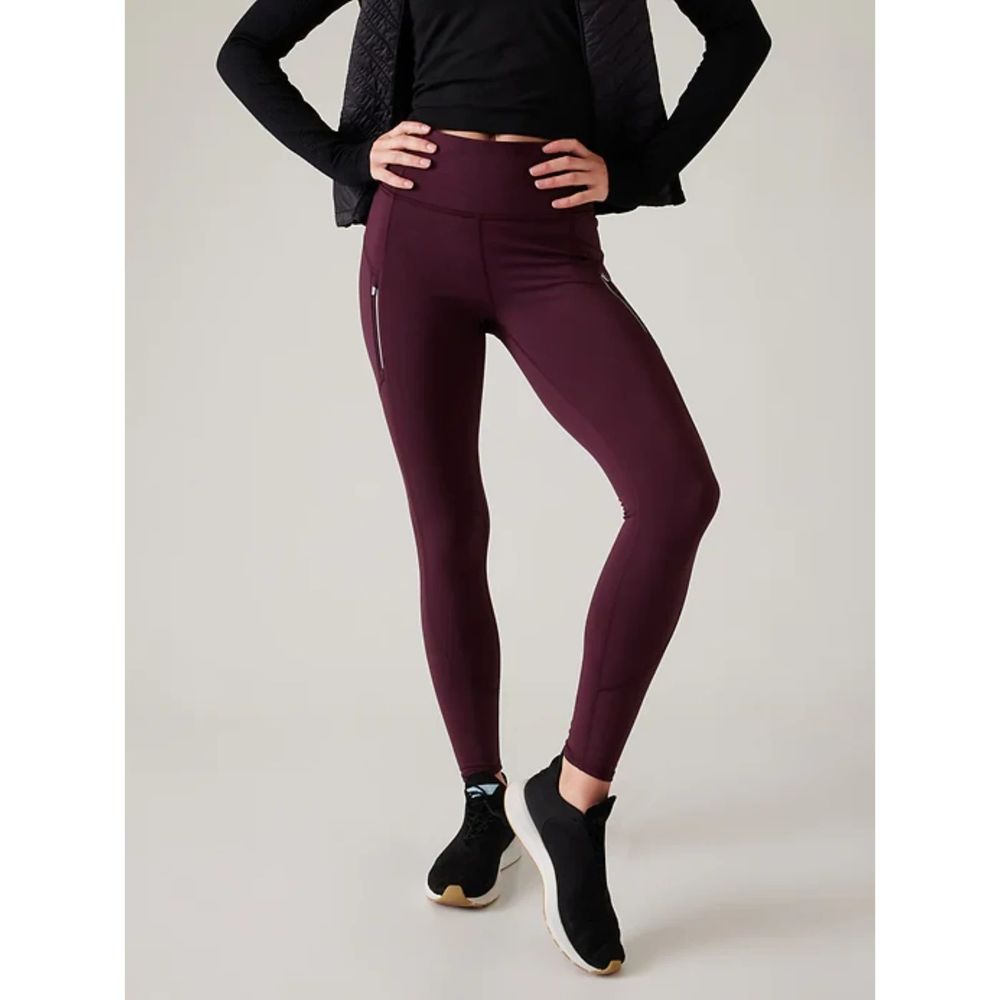 Athleta Women's Rainier Brushed Tights Running Pockets Eggplant Purple XS